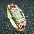 Fashion Colorful Flower Rhinestone Alloy Bangle Watch For Women B041